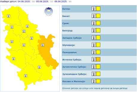 RHMZ žuti i narandžasti meteoalarm 4- jun 2025. RHMZ žuti i narandžasti meteoalarm 4- jun 2025.