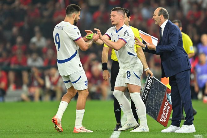 Fudbal Srbija - Albanija, Aleksandar Mitrović i Luka Jović Fudbal Srbija - Albanija, Aleksandar Mitrović i Luka Jović