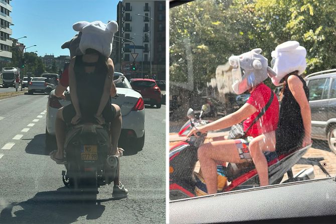mladić i devojka, motor, NS, neobične maske