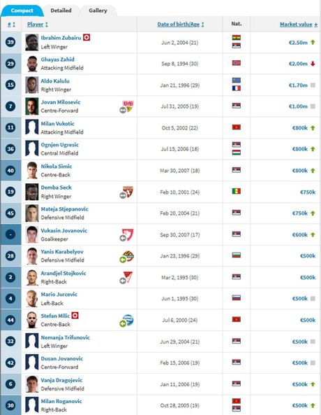 FK Partizan, Transfermarkt FK Partizan, Transfermarkt
