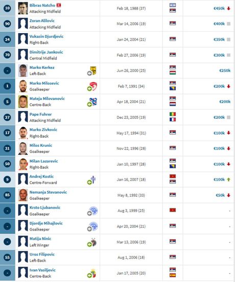 FK Partizan, Transfermarkt FK Partizan, Transfermarkt