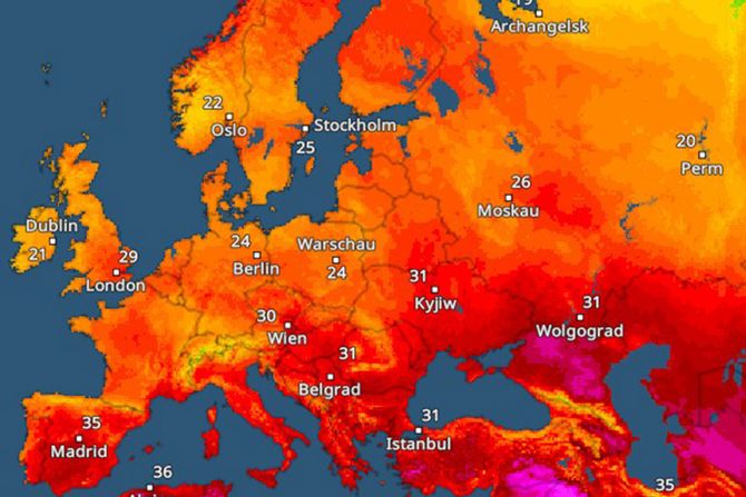 evropa, mapa, vremenska prognoza, vrucina