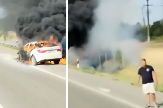 Izgoreo automobil pred isključenje za Vranje u smeru ka Preševu
