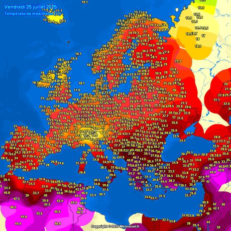 Maksimalne temperature vazduha 25. jula 2025.godine Maksimalne temperature vazduha 25. jula 2025.godine