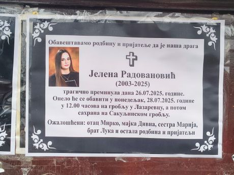 Jelena Radovanović umrlica Jelena Radovanović umrlica