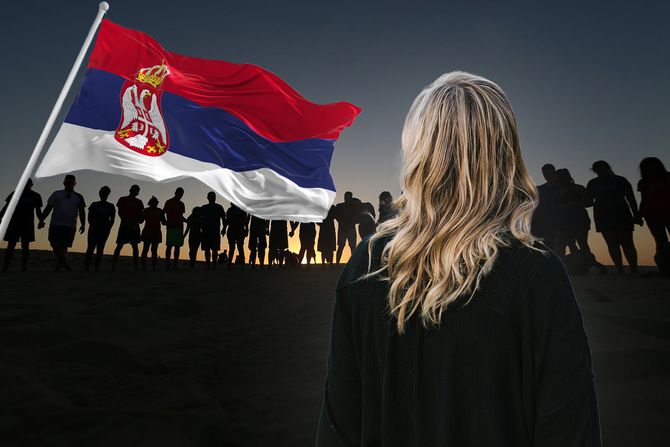 Žena, ljudi, zastava Srbije Žena, ljudi, zastava Srbije