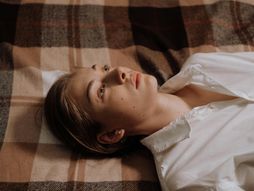 devojka, krevet, tužna, žena