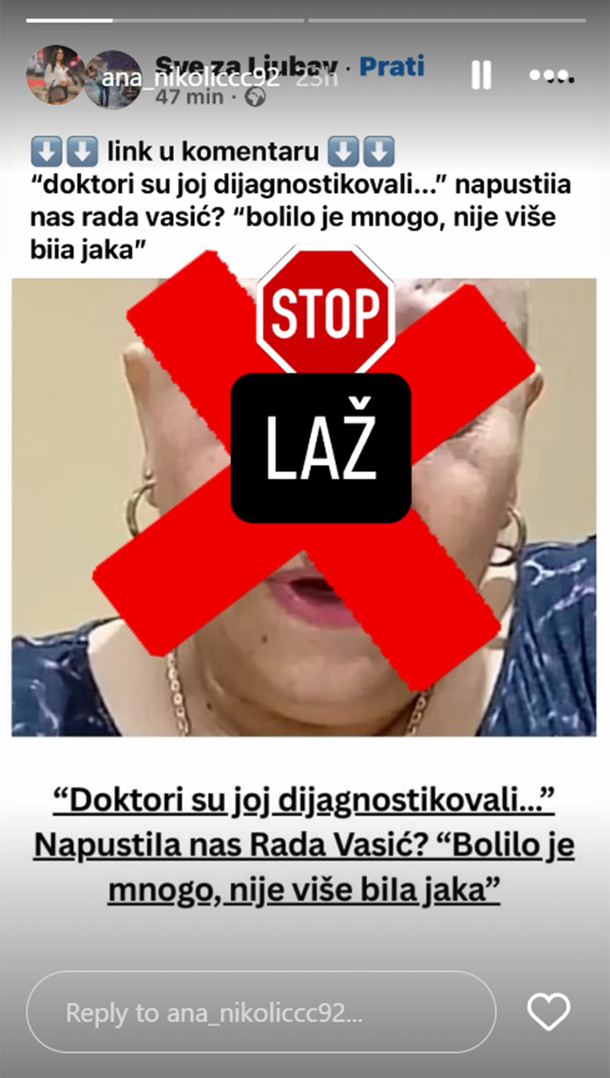 Šok! Pojavila se vest na mrežama da je Rada Vasić umrla: Njena ćerka Ana hitno reagovala