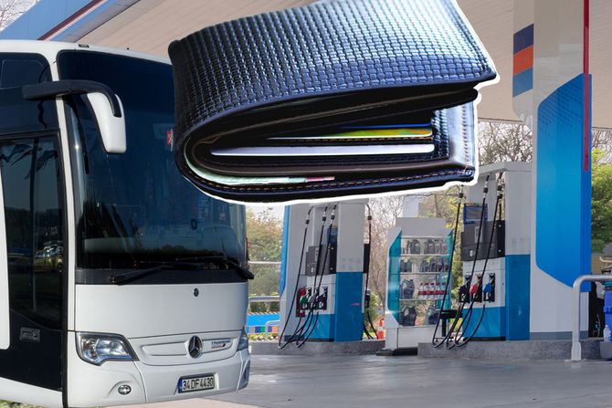 Novćanik, benzinska pimpa, autobus Novćanik, benzinska pimpa, autobus