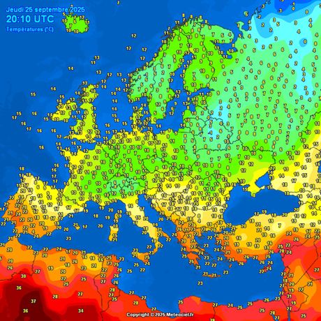 Trenutne temperature vazduha u Evropi Trenutne temperature vazduha u Evropi
