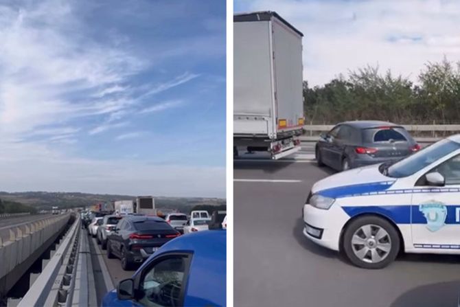 gužva na putu zbog požara na kamionu
