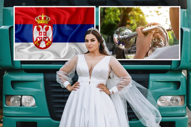 Mlada, venčanje, kamion, Srbija, trubači