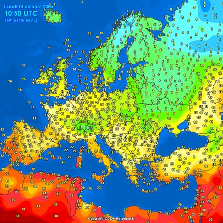 Trenutne tenperature vazduha u Evropi Trenutne tenperature vazduha u Evropi