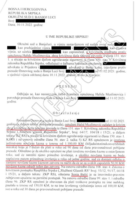 Sonja Bašić, Halid Muslimović, presuda Sonja Bašić, Halid Muslimović, presuda
