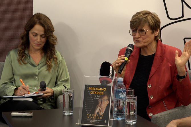 Nobelovka Katalin Kariko promovisala svoju knjigu "Prelomno otkriće" na Sajmu knjiga u Beogradu Nobelovka Katalin Kariko promovisala svoju knjigu "Prelomno otkriće" na Sajmu knjiga u Beogradu