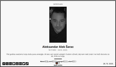 Aleksandar Šarac, čitulja, ubistvo Aleksandar Šarac, čitulja, ubistvo