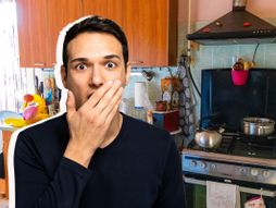 Iznenađen mladić, muškarac, kuhinja