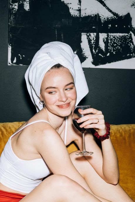 vino, devojka, žena, čaša