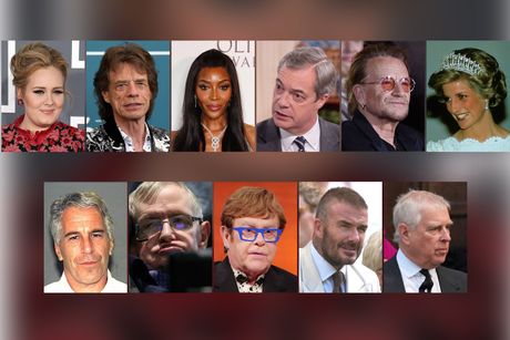 Džefri Epstajn, Princ Endru, Mik Džeger, Dejvid Bekam, Naomi kembel, Adel, Stiven Hoking, Najdžel faraž, princeza Dajana, Bono Vox, Elton Džon