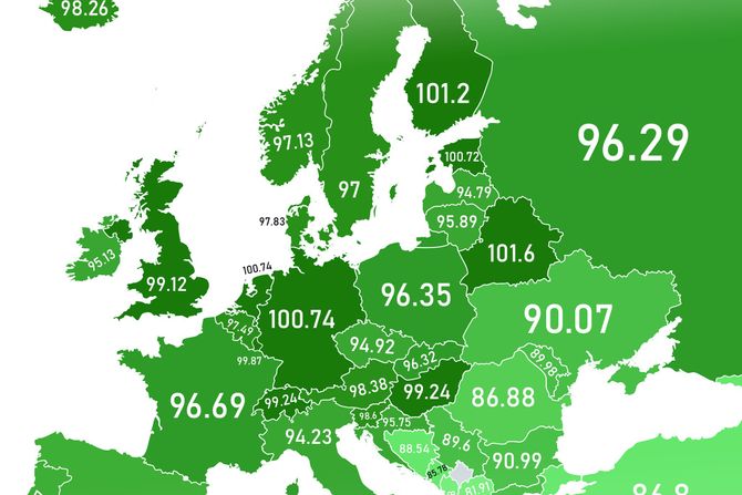 Mapa Evrope, koeficijent inteligencije IQ