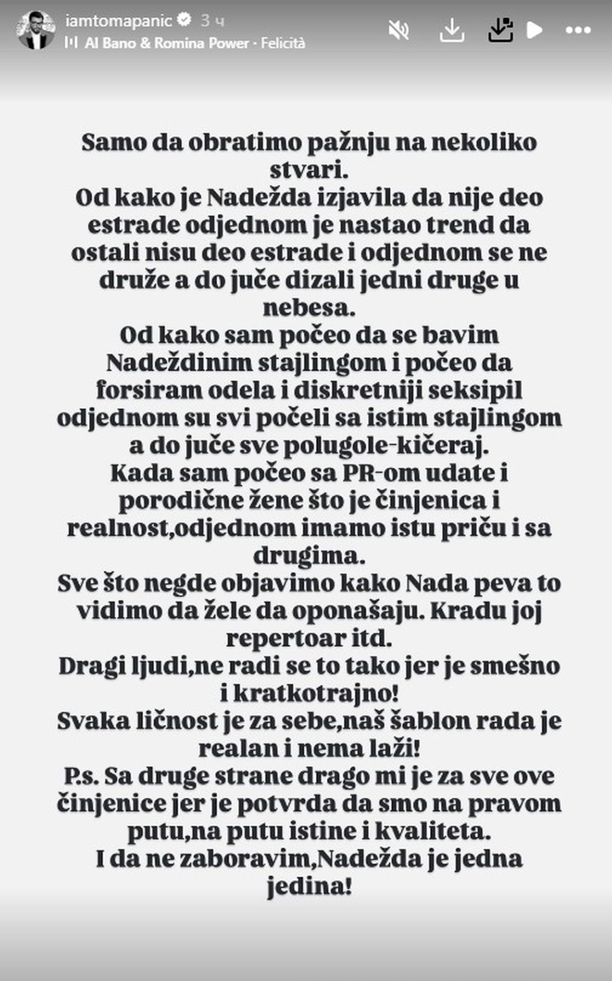 "Svi kopiraju Nadeždu, kradu joj repertoar, stajling..." Toma Panić osuo paljbu po estradi: "Smešni ste!"