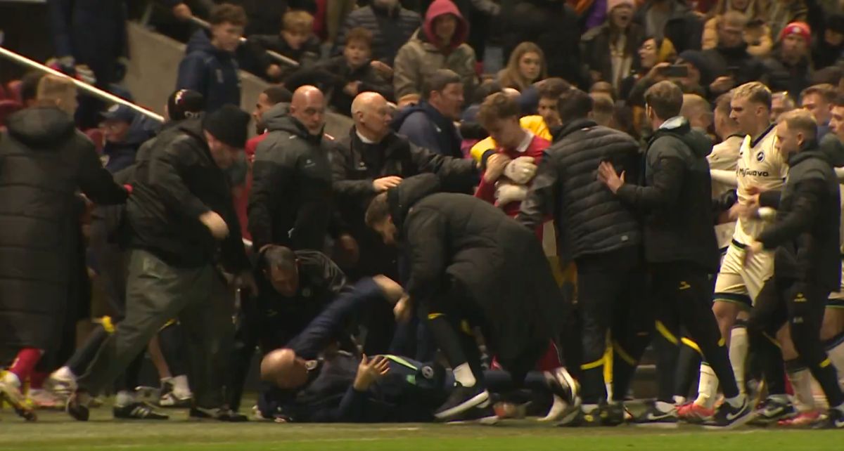 Haos posle Ivanovićevog gola: Opšta tuča na terenu, trener Milvola završio na zemlji