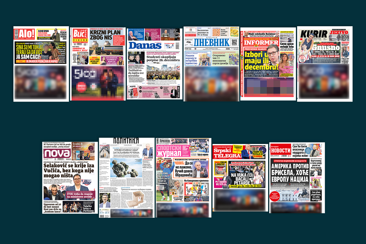 NASLOVNE STRANE SUTRAŠNJIH NOVINA: Prelistavanje štampe za nedelju, 7. decembar 2025. godine