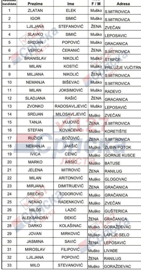 Srpska lista, izborna lista