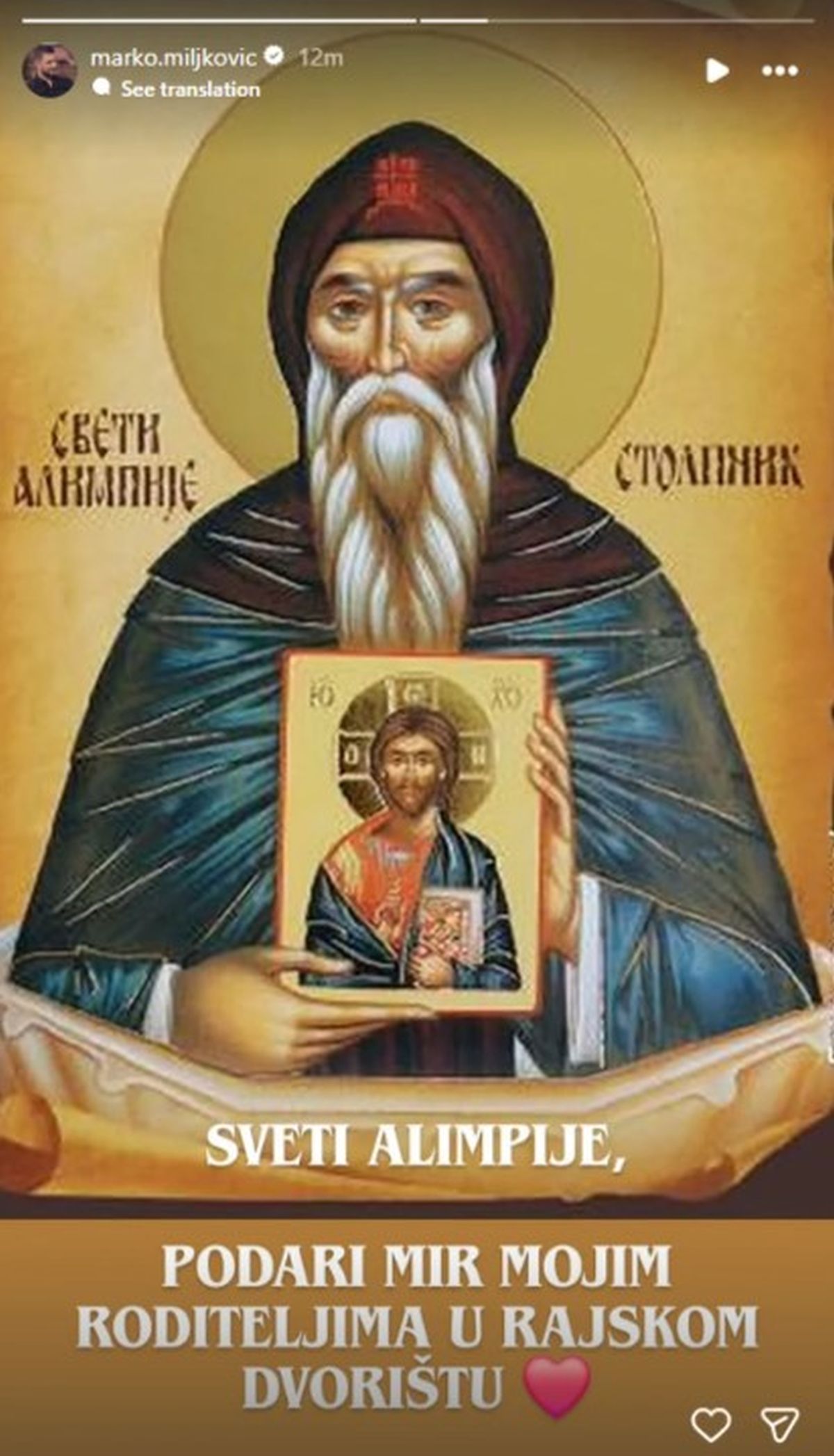 Marko utučen na dan krsne slave, objavio emotivnu poruku i pomenuo pokojne roditelje: Luna je uz njega