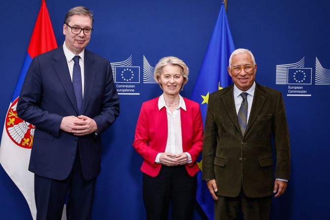 Aleksandar Vučič, Ursula fon der Lajen i Antonio Costa