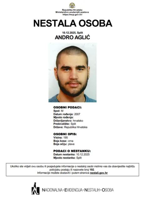 Andro Aglić, nestao u Splitu