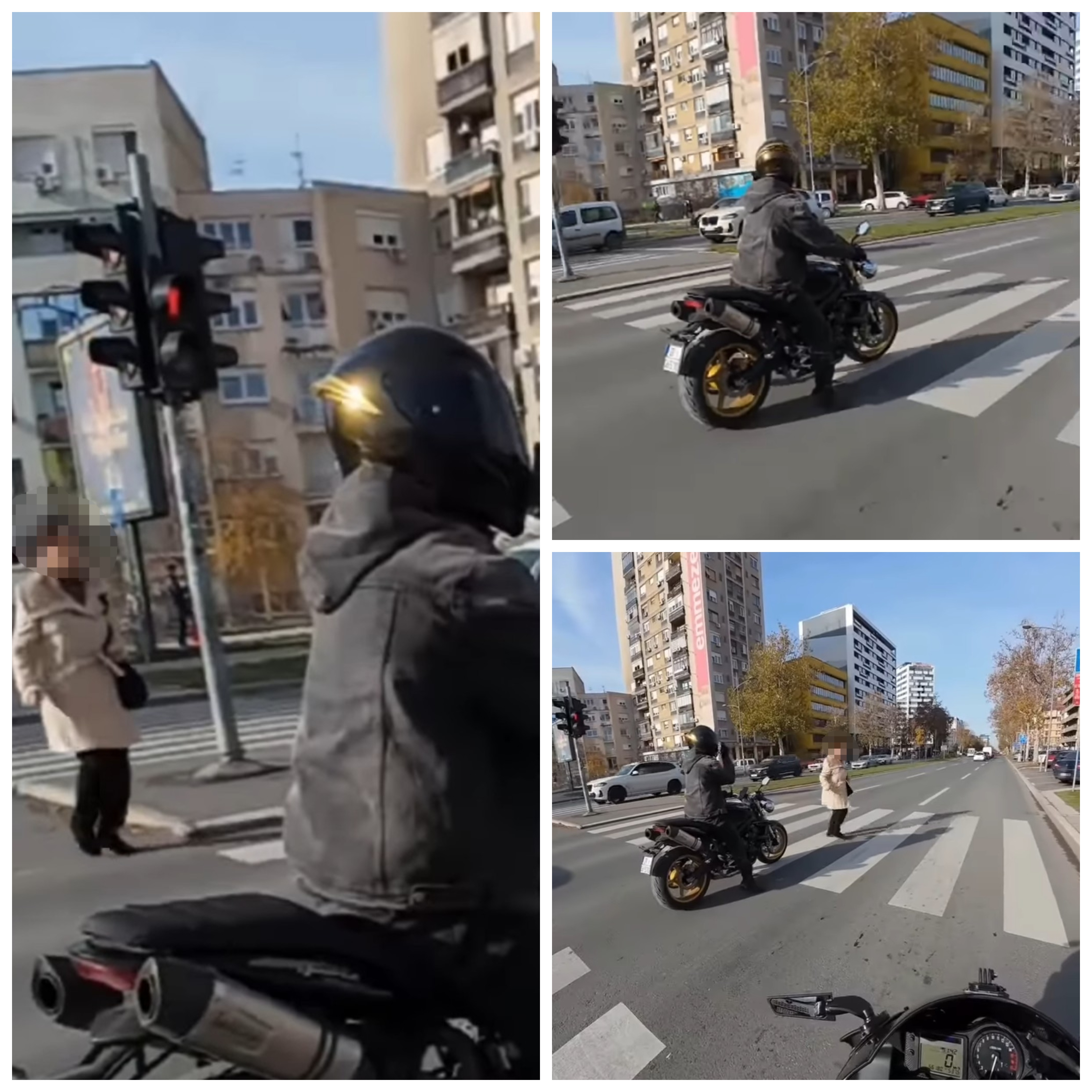 "Pazi, imaš babu! Pazi, IMAŠ BABU" Šok snimak sa semafora, motociklista umalo udario gospođu, a svi se SMEJU