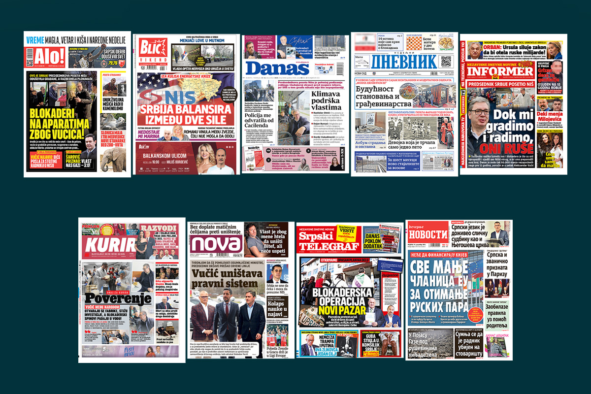 NASLOVNE STRANE SUTRAŠNJIH NOVINA: Prelistavanje štampe za nedelju, 14. decembar 2025. godine