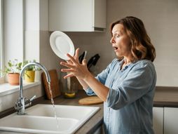 žena, sudopera, iznenađenje, čudo