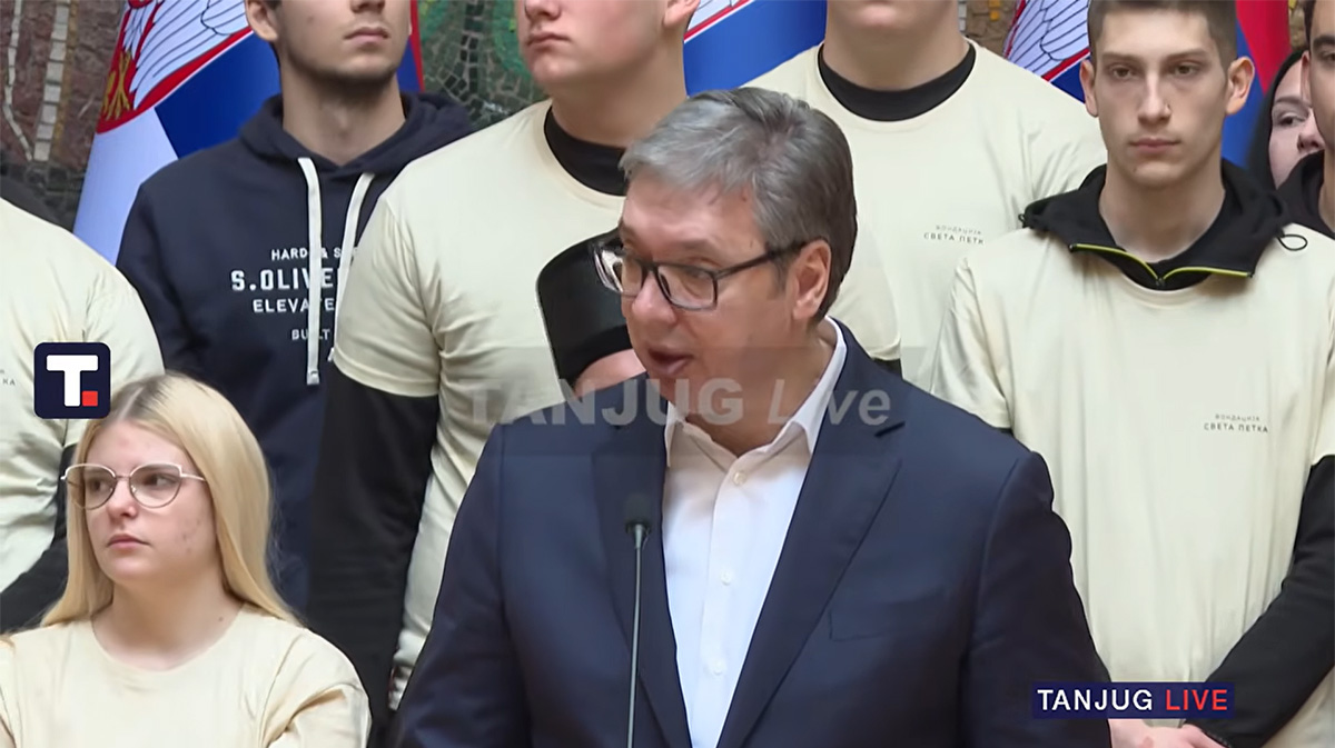 President Vucic makes emotional address from Palace of Serbia