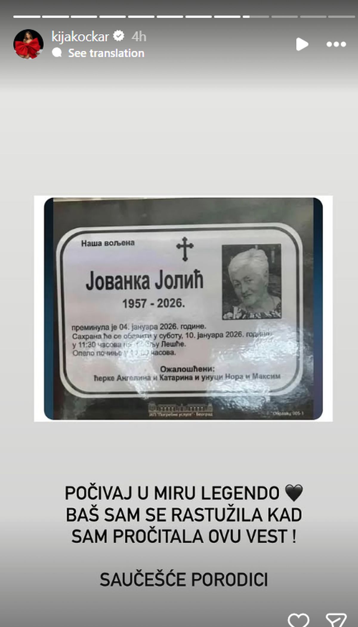 Oglasila se Kija povodom smrti Jovanke Jolić: Kockareva potresena izustila nekoliko reči "Počivaj u miru..."