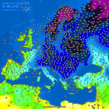 Trenutne temperature vazduha u Evropi