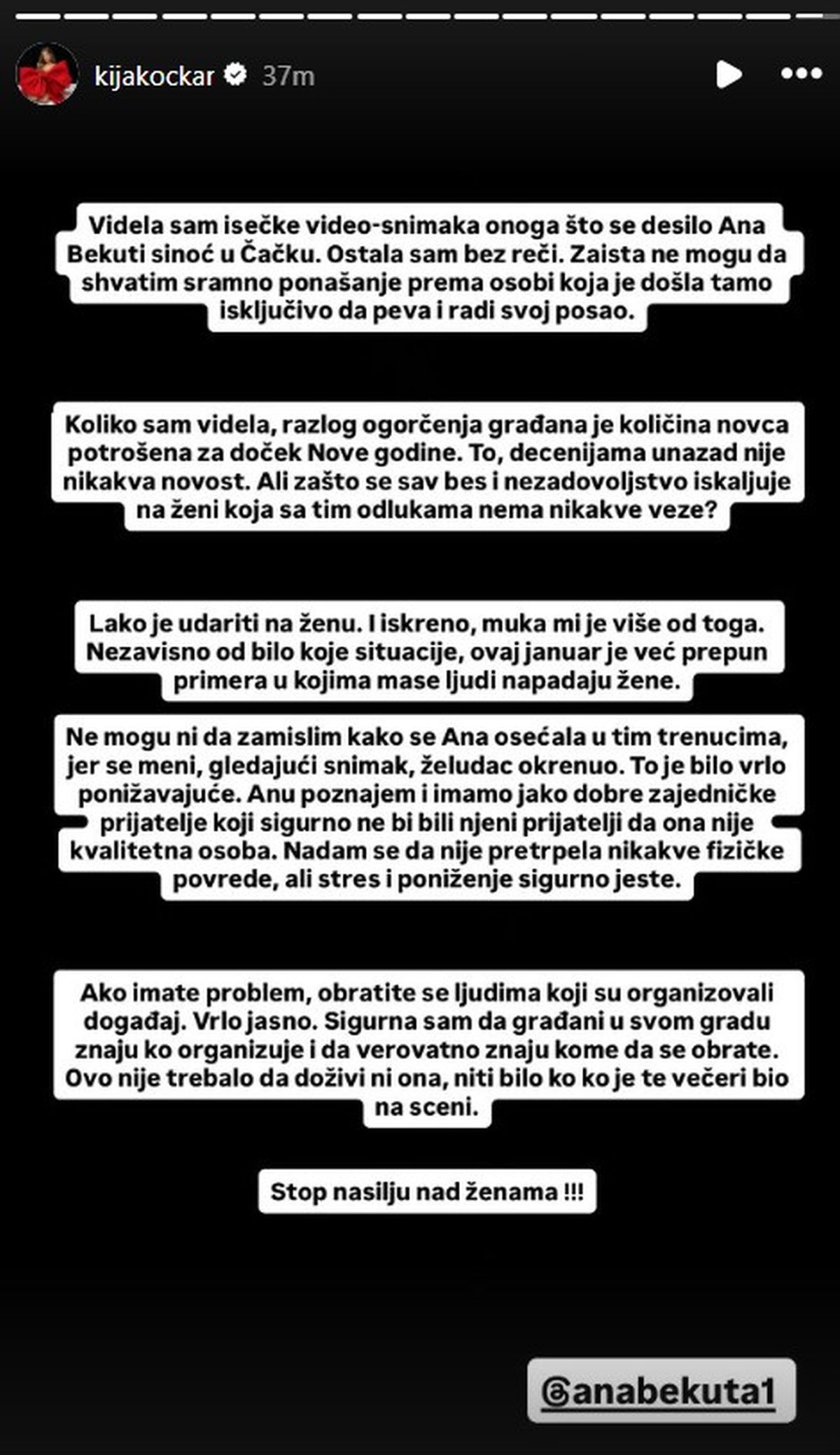 "Gledajući snimak, želudac mi se okrenuo" Kija Kockar u šoku zbog nasilja koje je pretrpela Ana Bekuta
