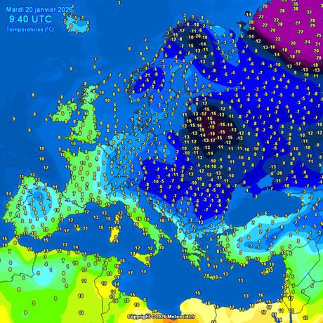 Trenutne temperature vazduha u Evropi
