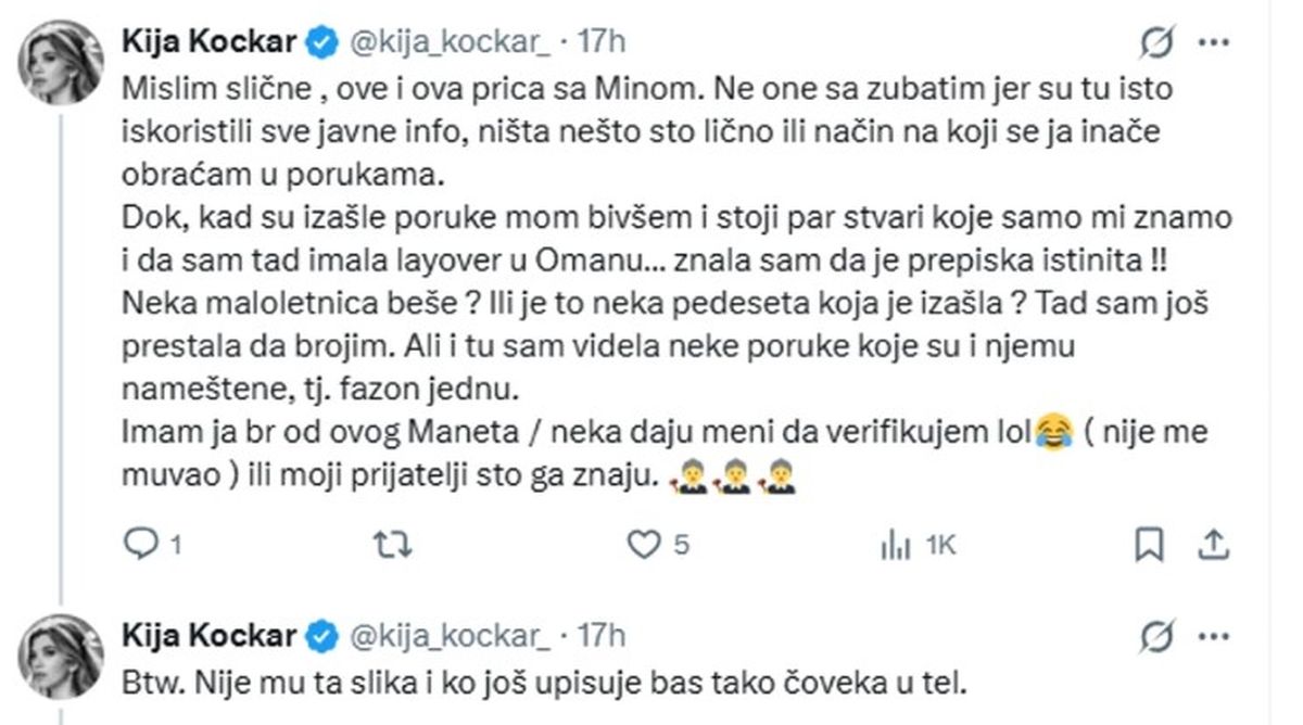 Kija brani Kaspera zbog navodnih poruka udvaranja Nataši Bekvalac: "Imam Manetov broj, nije mu ta slika"