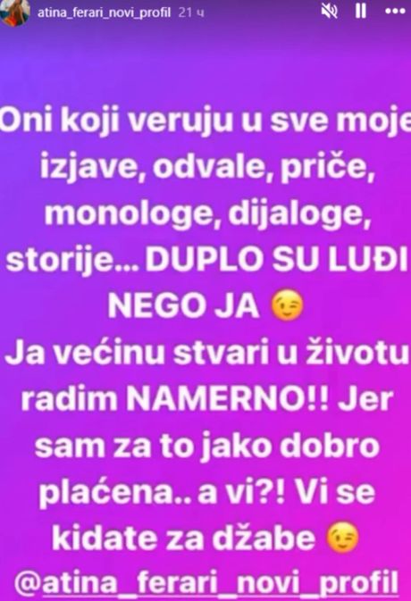 Printscreen/Instagram/atina_ferari_novi_profil