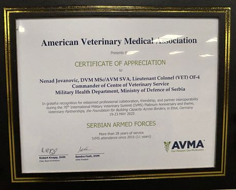 Priznanje Udruženja veterinara SAD