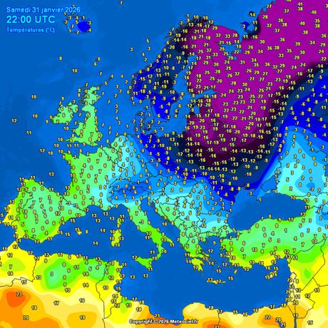 Trenutne temperature vazduha u Evropi