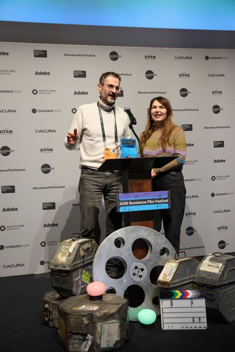 Biljana Tutorov and Petar Glomazić at the 2026 Sundance Film Festival © 2026 Sundance Institute, photo by Stephanie Dunn