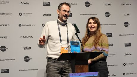Biljana Tutorov and Petar Glomazić at the 2026 Sundance Film Festival © 2026 Sundance Institute, photo by Stephanie Dunn
