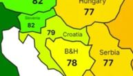 Pojavila se nova karta Evrope i izazvala pažnju: Sada preko Hrvatske piše 79, a Srbije 77