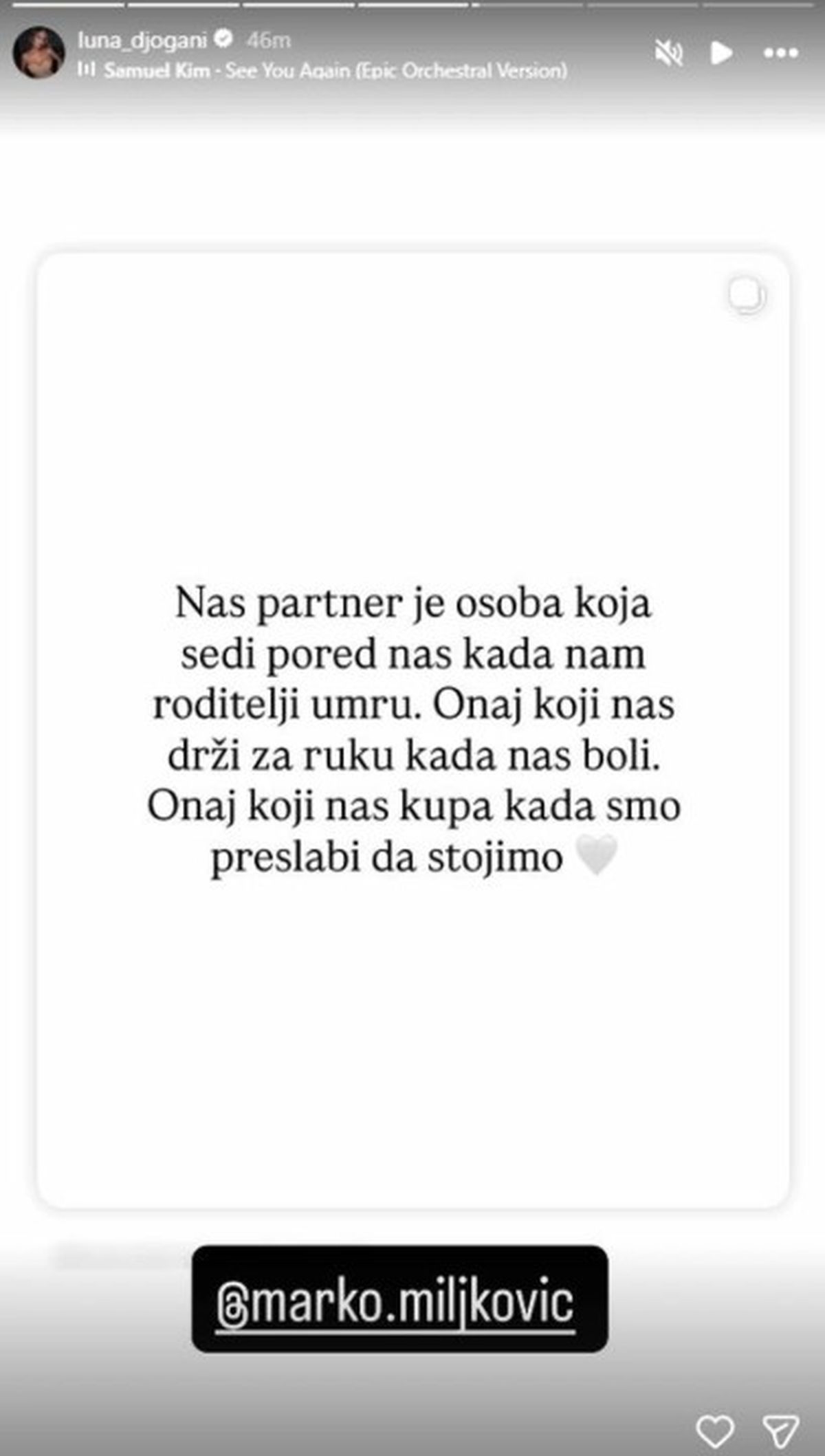"Neko ko ostaje u haosu, u tuzi... ljubav nije dovoljna": Luna se obratila Marku Miljkoviću, ove reči bole