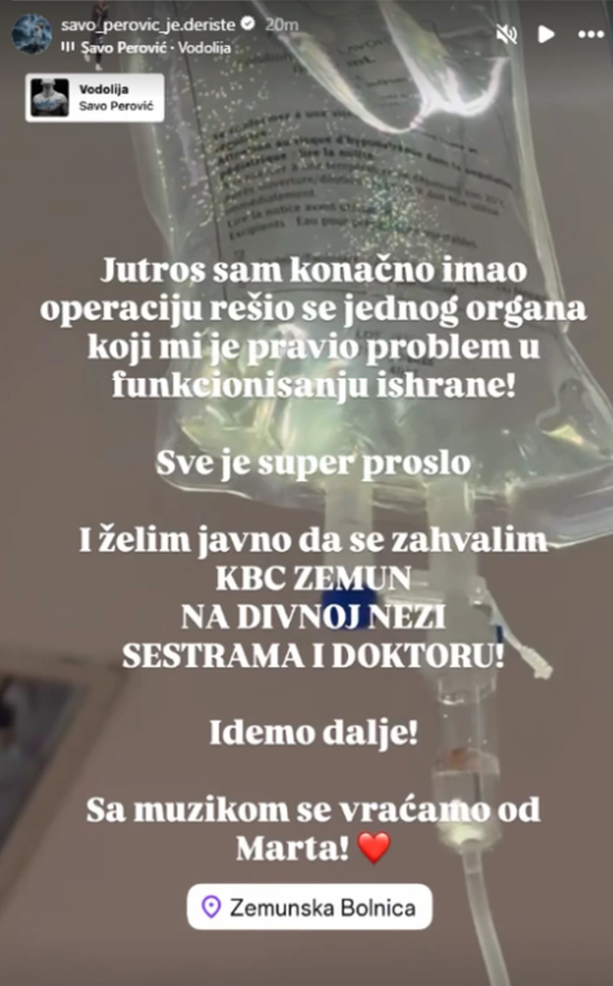 Operisan Savo Perović! Pevač se oglasio iz KBC Zemun, prikačen na infuziju i u zavojima "Rešio se organa"