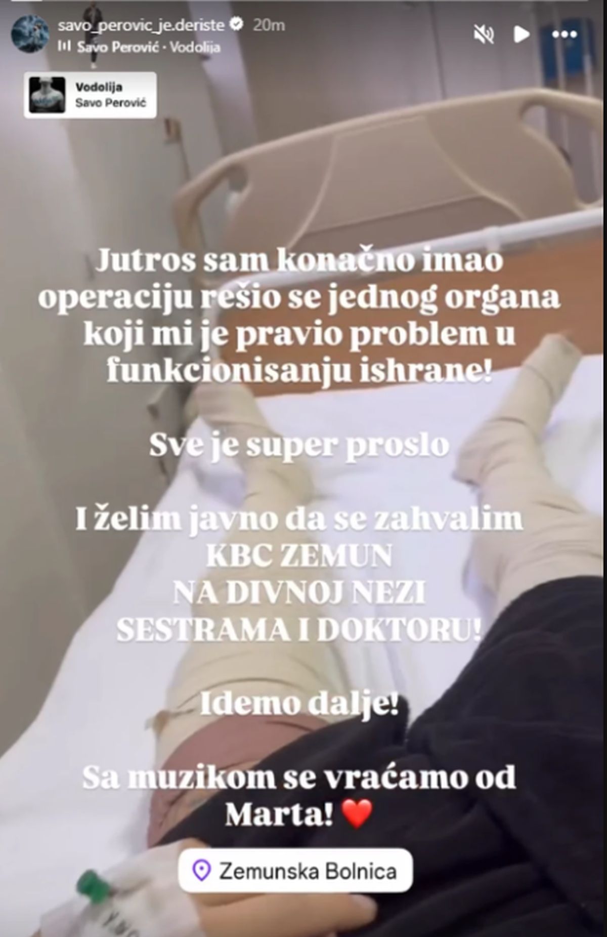 Operisan Savo Perović! Pevač se oglasio iz KBC Zemun, prikačen na infuziju i u zavojima "Rešio se organa"