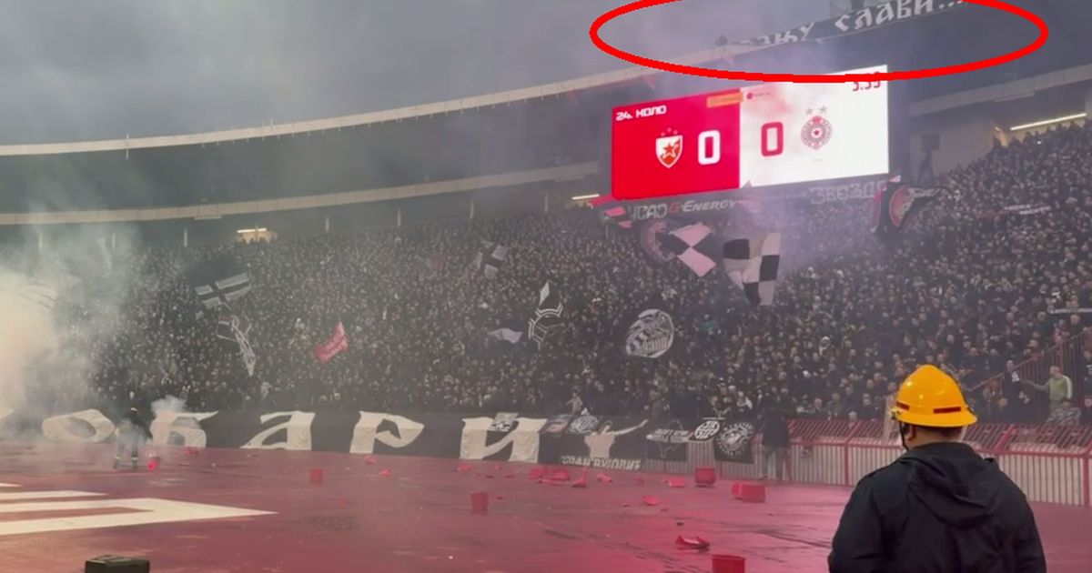 See the moment Delije hung a banner on the roof of Marakana's South Stand